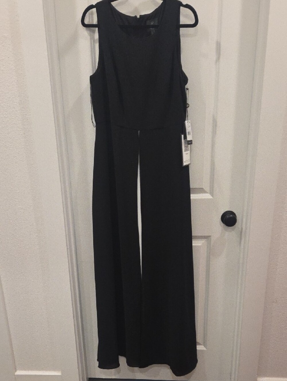 Adrianna Papell Black Jumpsuit Overlay with White Center Panel - Picture 4 of 5
